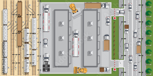 Logistics center. View from above. Vector illustration.