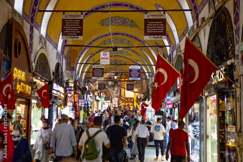 Istanbul, Turkey - September 2020: Grand Bazaar in Istanbul as one of the largest and oldest covered markets in the world