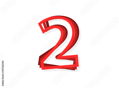 2 Number vector, modern outline layers design font with red color. Eps10 illustration