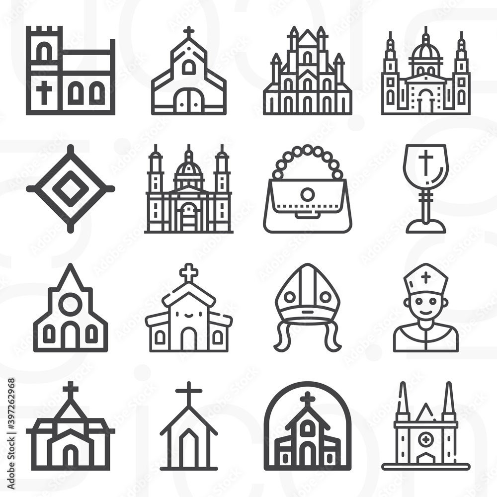 16 pack of catholics  lineal web icons set