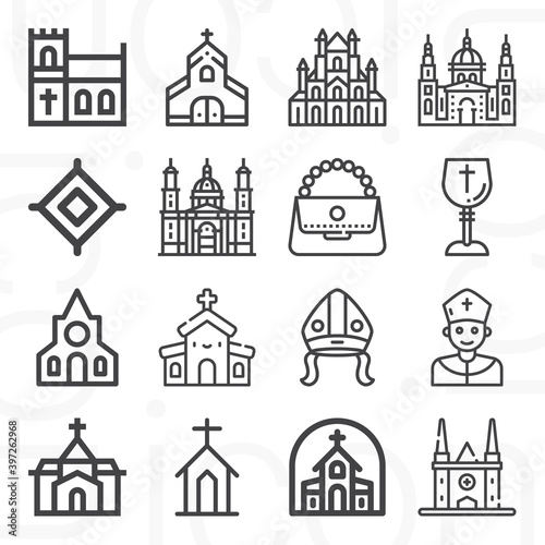 16 pack of catholics  lineal web icons set