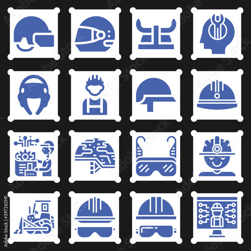 16 pack of hard hat  filled web icons set