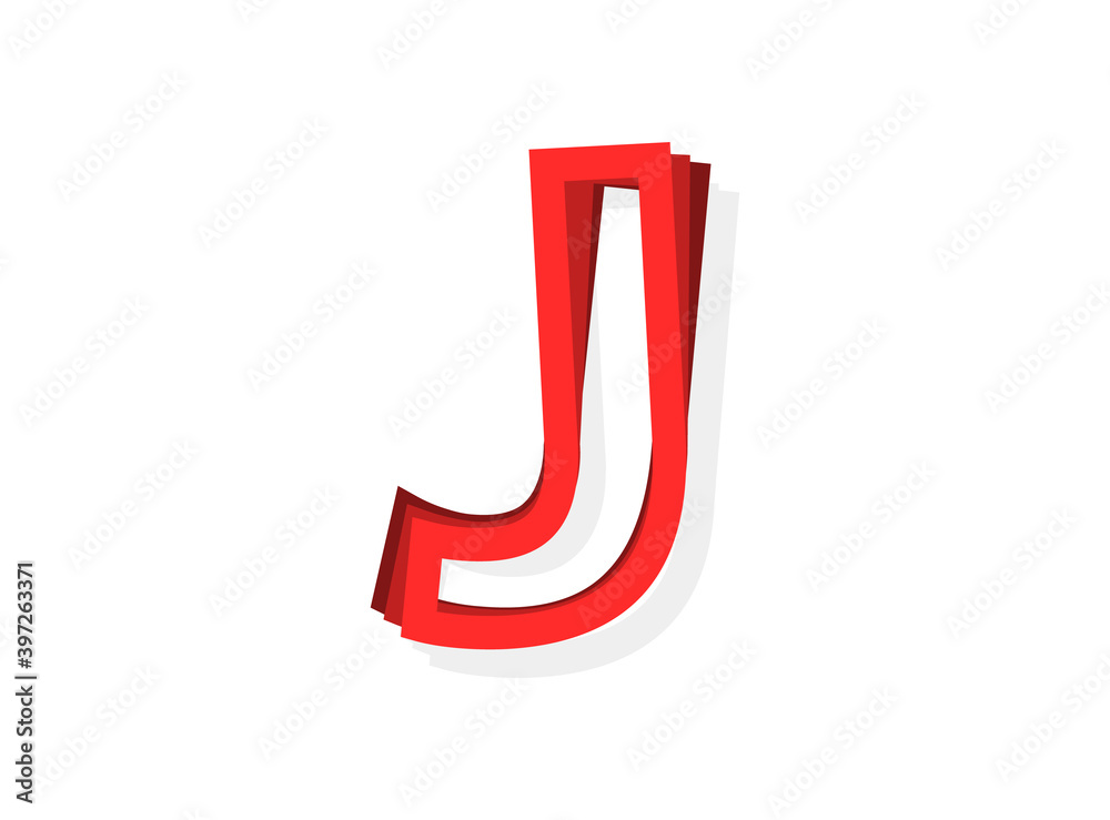 J letter vector, modern outline layers design font with red color. Eps10 illustration J letter vector, modern outline layers design font with red color. Eps10 illustration