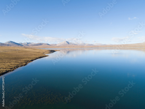 Aerial view of beautiful lagoon in Tibet China