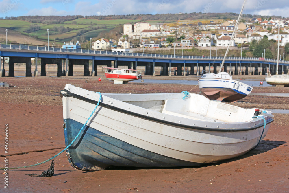 Boat on the River Teign at low tide	