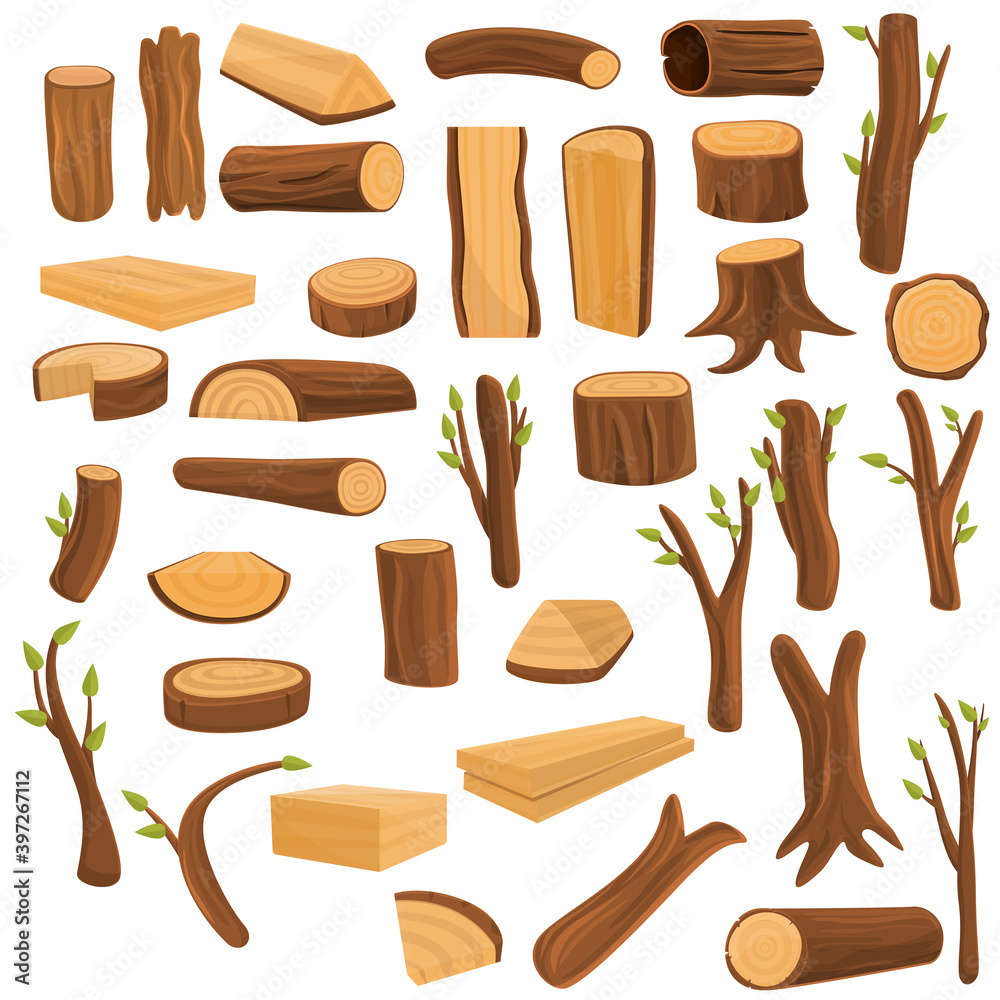 Trunk tree icons set. Cartoon set of trunk tree vector icons for web design