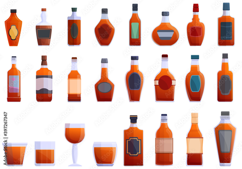 Bourbon icons set. Cartoon set of bourbon vector icons for web design Bourbon icons set. Cartoon set of bourbon vector icons for web design