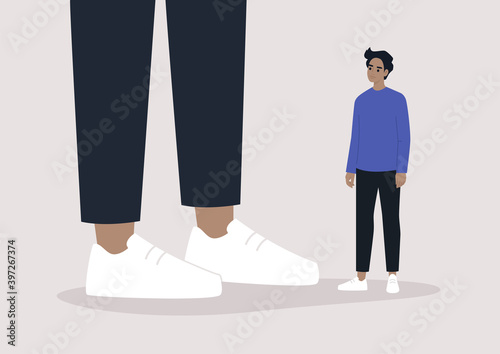Equality problem: a male character standing next to a giant