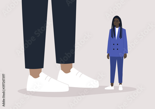 Equality problem: a female Asian character standing next to a giant, sexism, racism, and misogyny at work