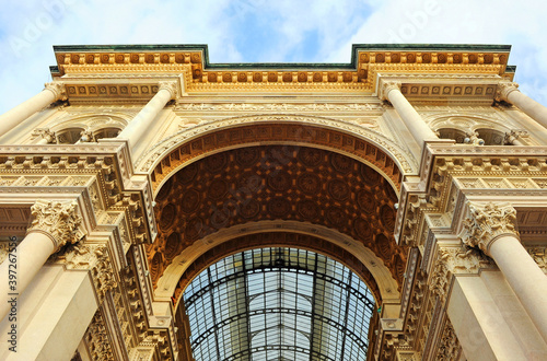 Gallery - Galleria Vittorio Emanuele II in Milan  Lombardy  Italy. Built between 1865 and 1877  it is an active shopping center for major fashion brands.