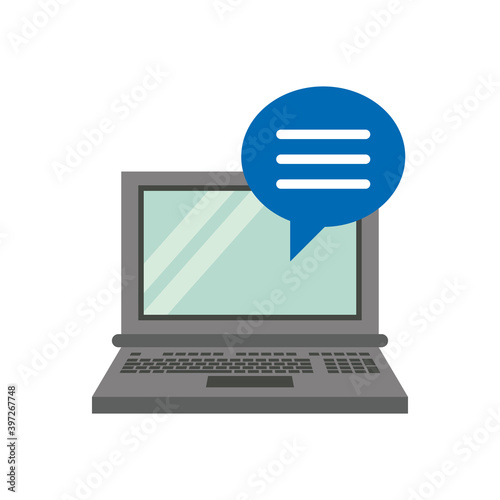 laptop computer portable with speech bubble