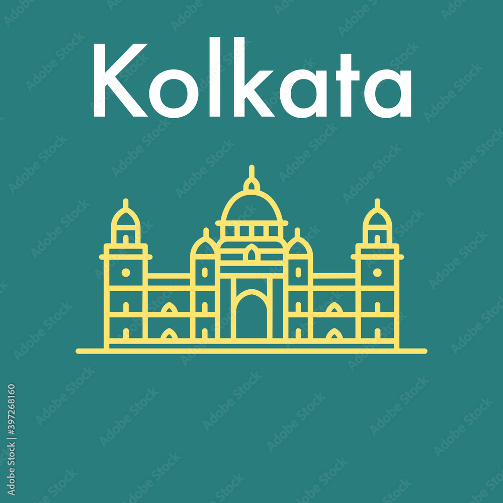 illustration of kolkata city, Kolkata city icon, Victoria memorial illustration photo. 