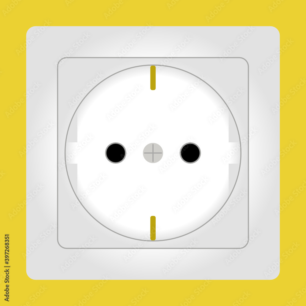 Unterputz Steckdose horizontal vor gelbem Hintergrund Unterputz Steckdose horizontal vor gelbem Hintergrund