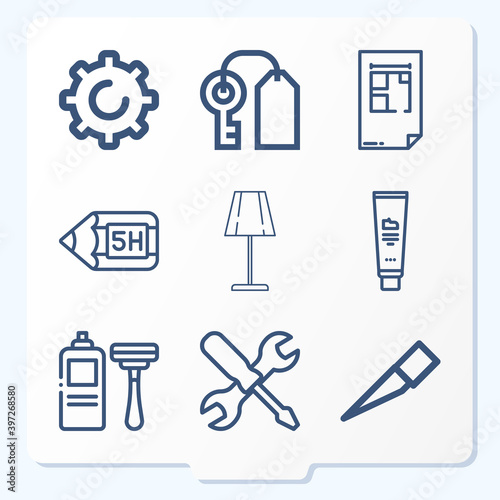 Simple set of 9 icons related to library