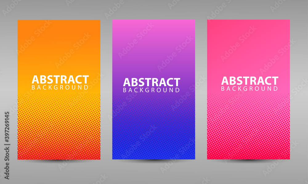 Vector halftone cover design templates. Layout set for covers of books, albums, notebooks, reports, magazines. Dot halftone gradient effect, modern abstract design.