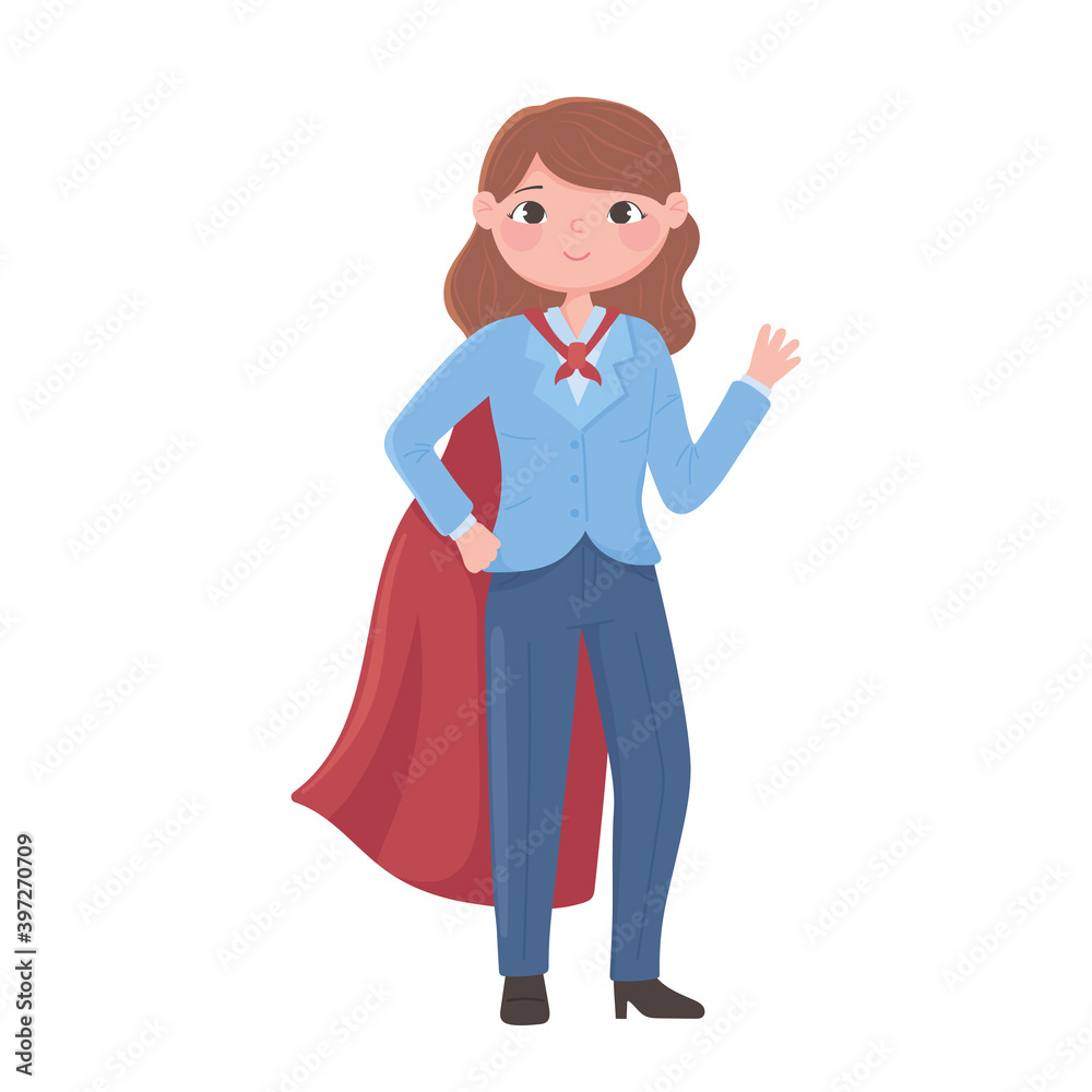 superwoman in formal office suit and cloak
