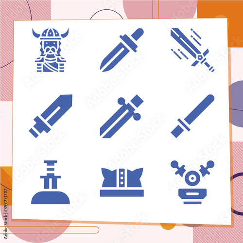 Simple set of 9 icons related to viking