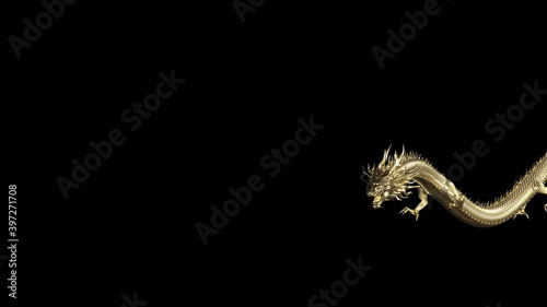 Full body gold dragon move forward animation with 3d rendering animation include alpha path.