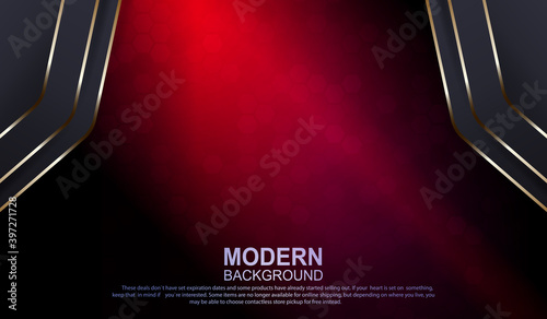 Abstract background with a gradient of red shades with a dull silhouette of a mosaic, gray corners like arrows with a border of gold drip