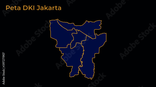 Map of Jakarta, Peta Provinsi DKI Jakarta Kota Flat Dark Design Vector photo