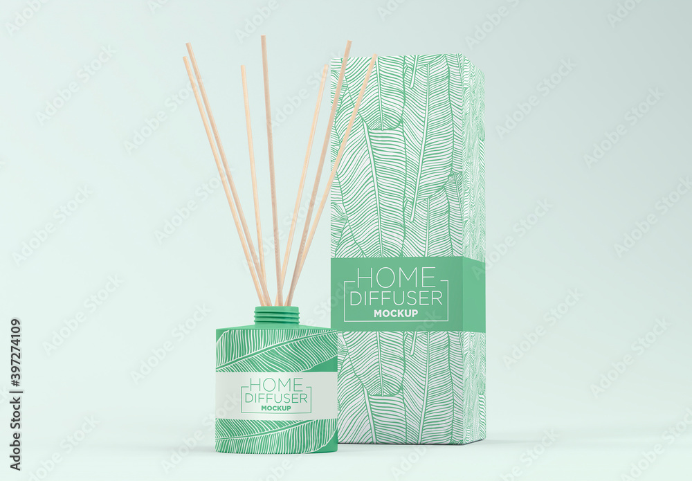 Mockup Box Diffuser Glass Diffuser Bottle with Paper Box Mockup Stock Template | Adobe Stock
