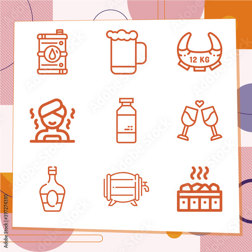 Simple set of 9 icons related to rum