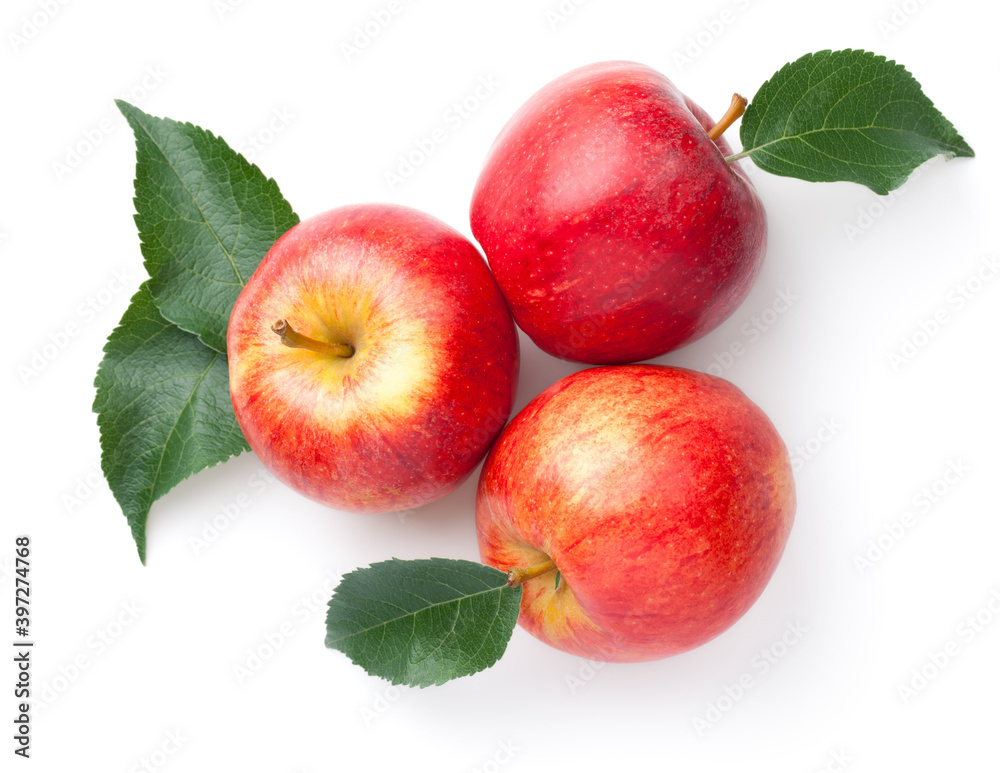 Red Apples With Leaves Isolated Over White Red Apples With Leaves Isolated Over White