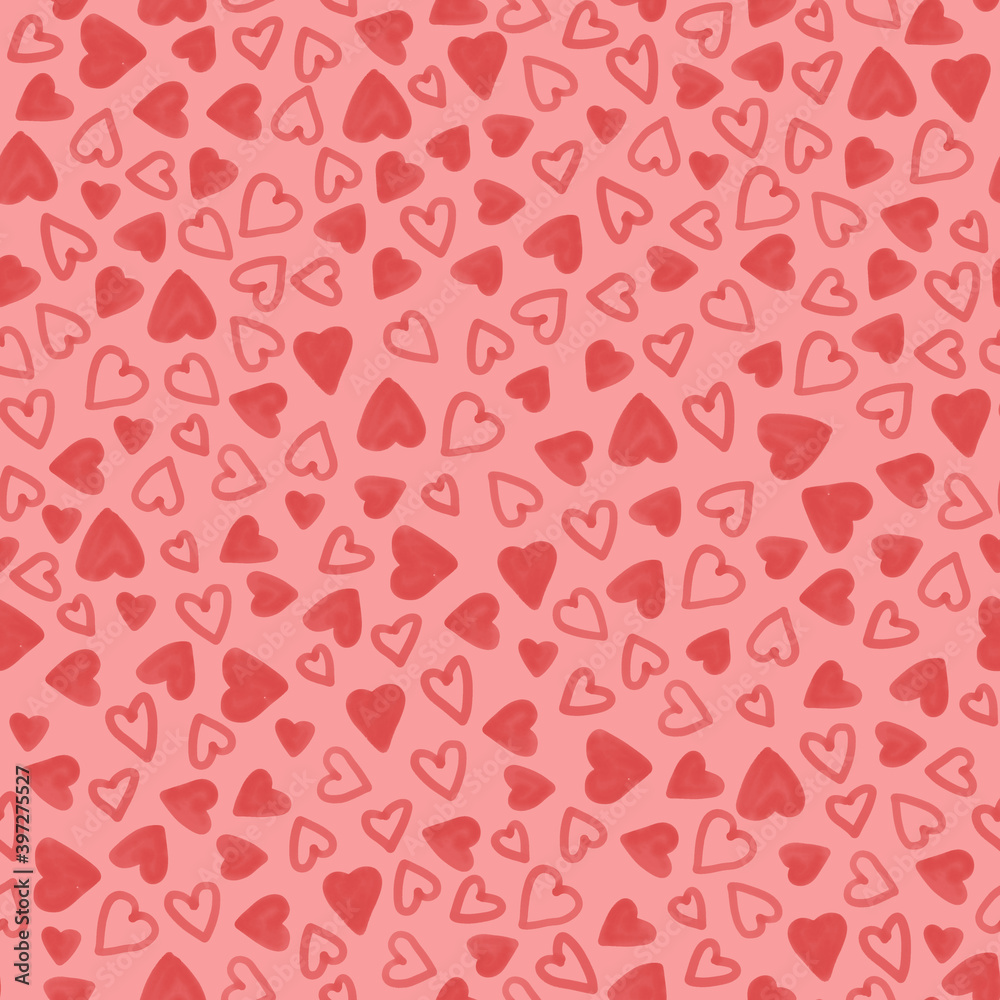 Heart on pink watercolor seamless pattern for valentine day - fabric, wrapping, textile, wallpaper, background.