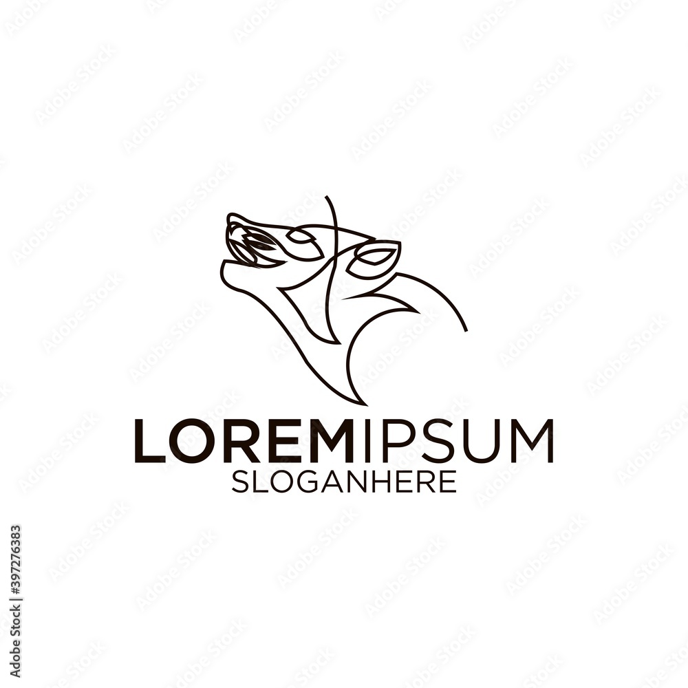 One single line drawing of dangerous wolf head for hunter club logo identity. Strong wolves mascot concept for national zoo icon. Trendy continuous line draw design vector graphic illustration
One single line drawing of dangerous wolf head for hunter club logo identity. Strong wolves mascot concept for national zoo icon. Trendy continuous line draw design vector graphic illustration