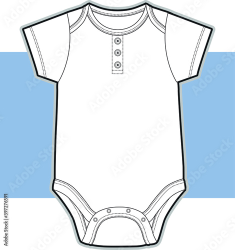Baby Bodysuit Flat Sketch. Kid's Fashion Flat Sketch. vector illustration design template