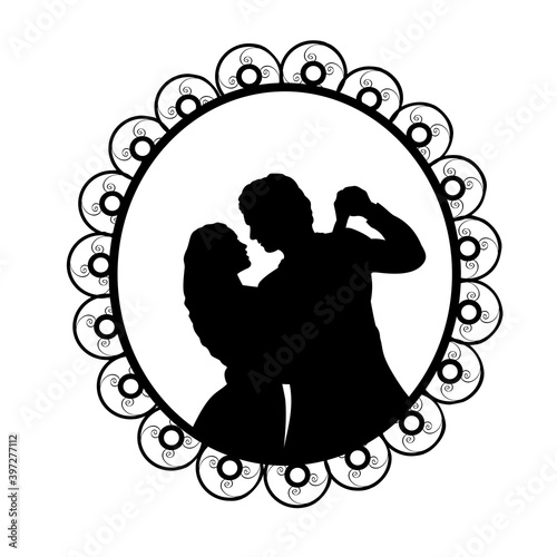 Silhouette in frame of man and woman in dance