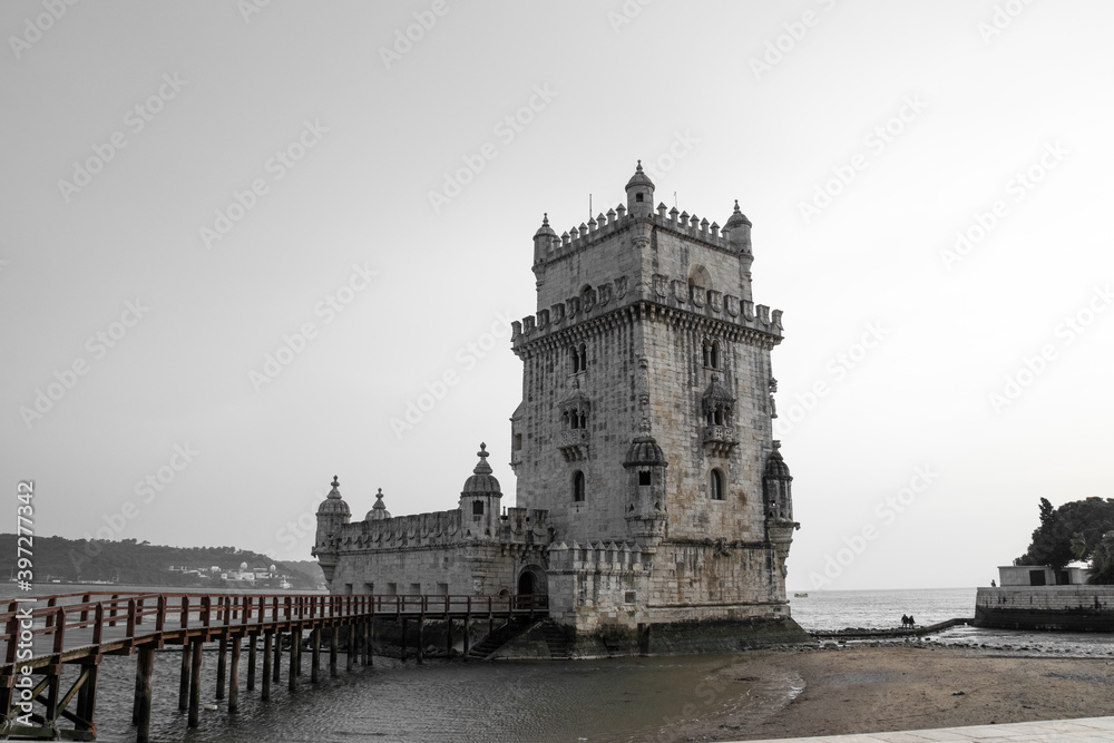 Torre de Belem, old tower in Lisbon, historical architecture in Portugal 