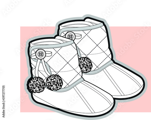 Baby girl boots vector. Kid's Fashion Flat Sketch. vector illustration