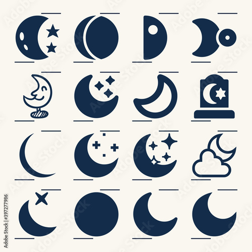 Принти на полотні Simple set of moonlight related filled icons.