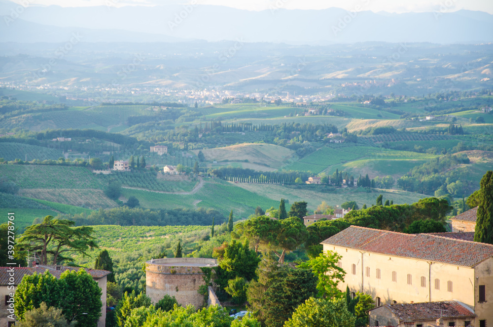 A Tuscan landscape in San Gimignano, Italy