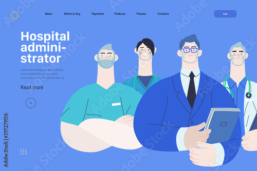 Medical insurance illustration -hospital administrator -modern flat vector concept digital illustration - a male hospital administrator with a team of doctors concept, medical office or laboratory