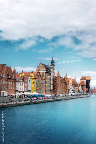 Old buildings and tenement houses in the city of Gdansk, historical monuments of Gdańsk, Poland.