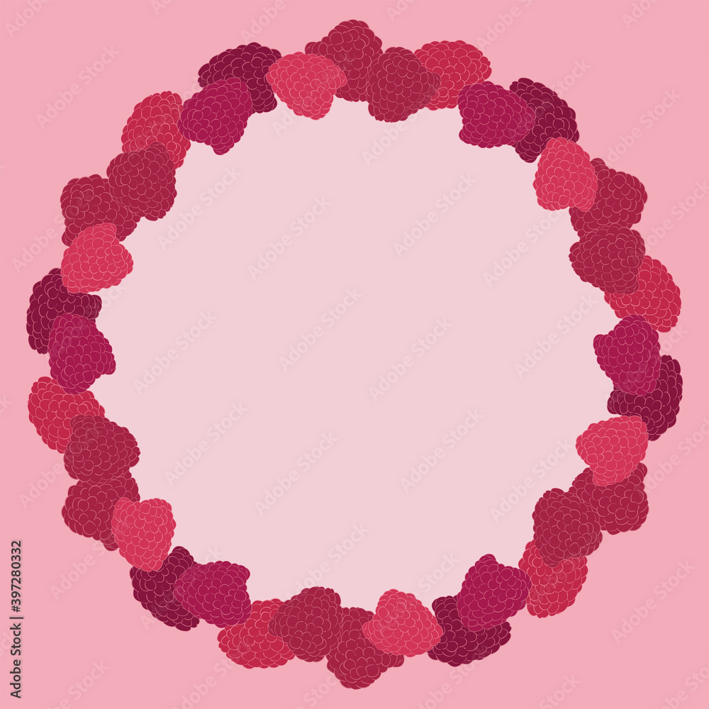 Raspberry. Forest berries. Round vector frame template. Raspberry. Forest berries. Round vector frame template.