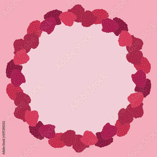 Raspberry. Forest berries. Round vector frame template.