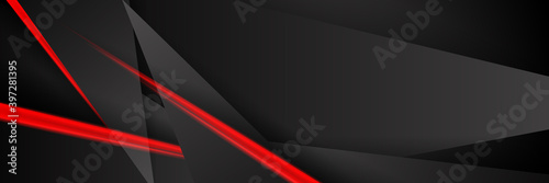 Futuristic perforated technology abstract background with red neon glowing lines. Vector banner design