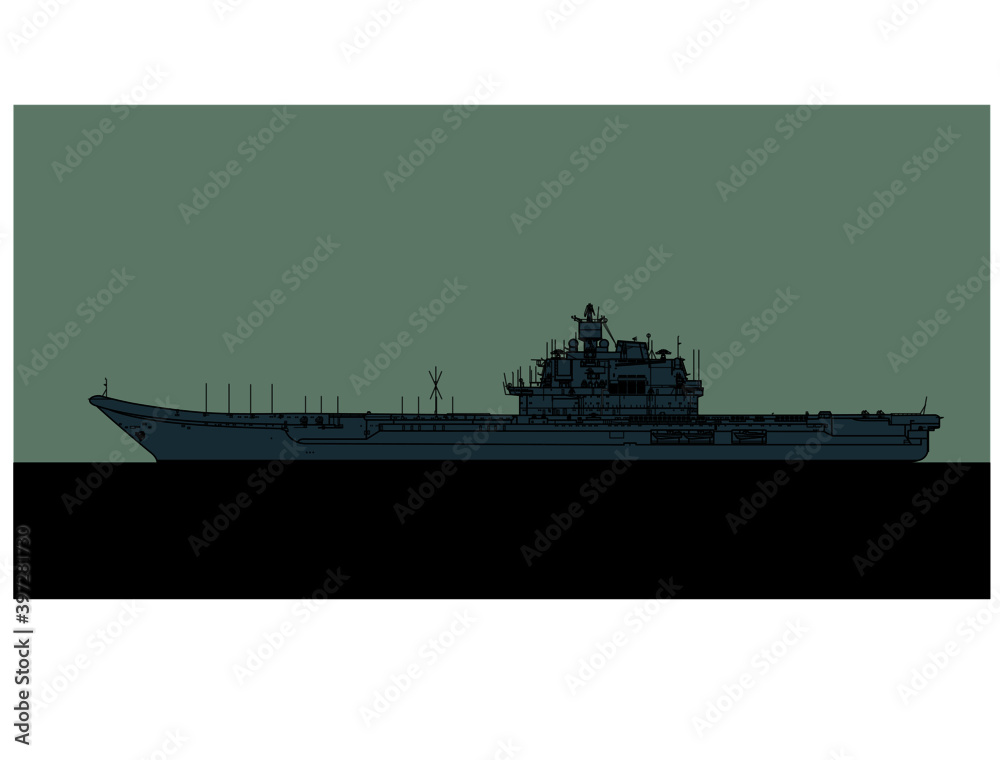 Obraz premium Projekt 1143.5 Soviet aircraft carrier. Admiral Kuznetsov. Liaoning. Vector image for illustrations and infographics.