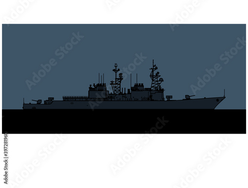 US Navy Spruance-class destroyer. Vector image for illustrations and infographics.