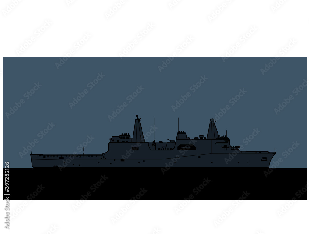 US Navy San Antonio-class amphibious transport dock. Vector image for illustrations and infographics.