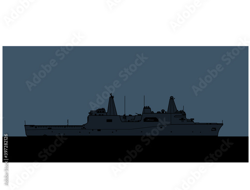 US Navy San Antonio-class amphibious transport dock. Vector image for illustrations and infographics.