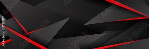 Abstract black and red tech wavy banner design. Vector illustration design for business corporate presentation, banner, cover, web, flyer, card, poster, game, texture, slide, magazine, and powerpoint.