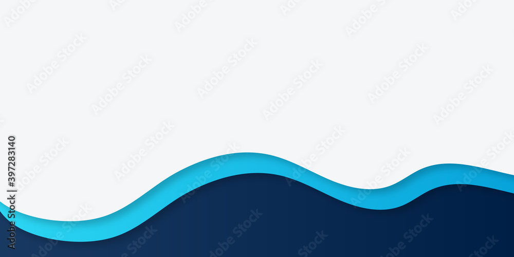 Blue white abstract wave business corporate background with 3d paper cut style