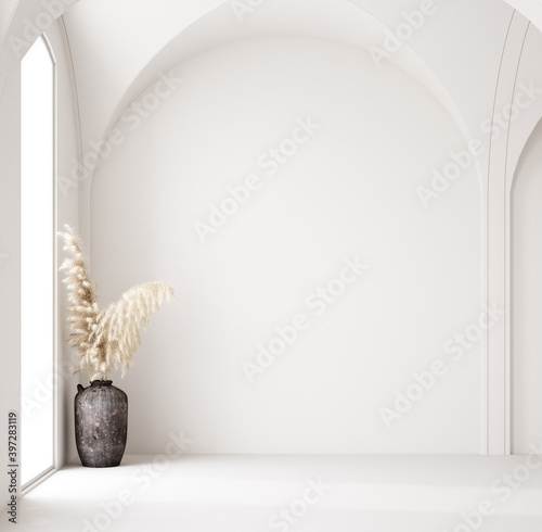Contemporary  empty home interior, Scandi-Boho style, 3d render