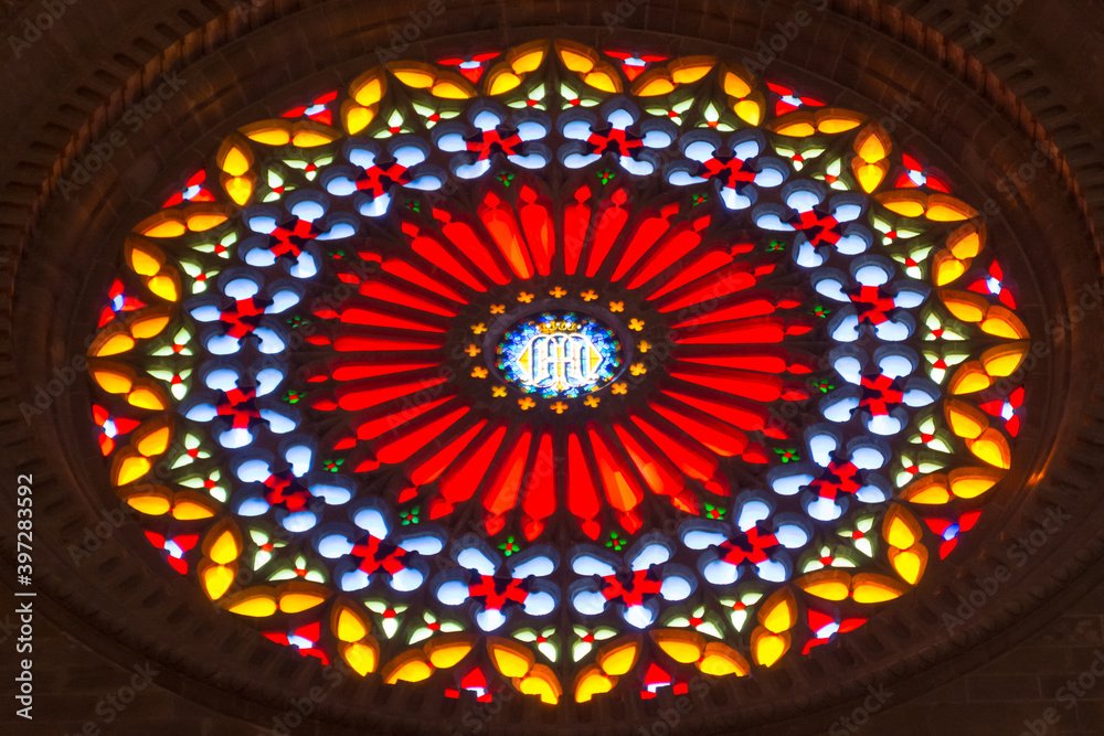 Obraz premium Palma de Mallorca. Colorful rosette of the interior of the Cathedral