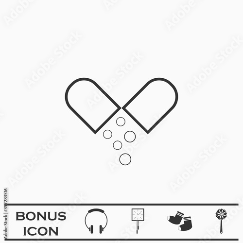 Capsule drug icon flat.