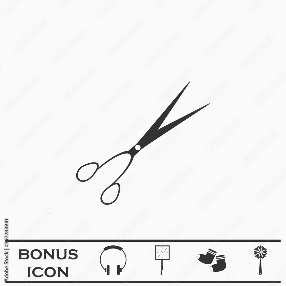 Barber scissors icon flat. Barber scissors icon flat.